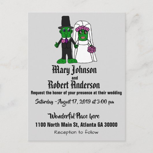 ピックルおもしろい新郎新婦結婚式招待状 インビテーションポストカード (正面)
