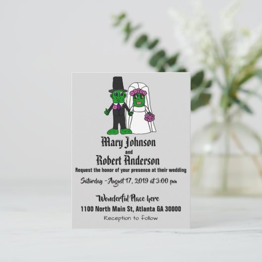 ピックルおもしろい新郎新婦結婚式招待状 インビテーションポストカード (スタンド正面)