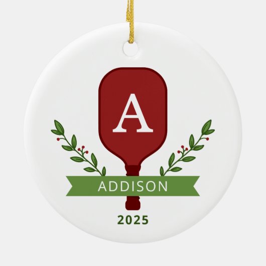 ピックルパーソナライズされたボールのクリスマスオーナメント セラミックオーナメント (裏面)