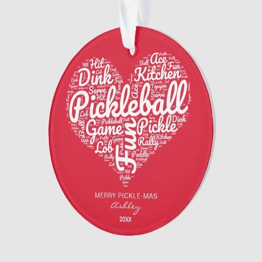 ピックルパーソナライズされたボールのクリスマスハート オーナメント (正面)