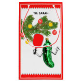ピックルパーソナライズされたボールクリスマスホリデー スモールペーパーバッグ (裏面)