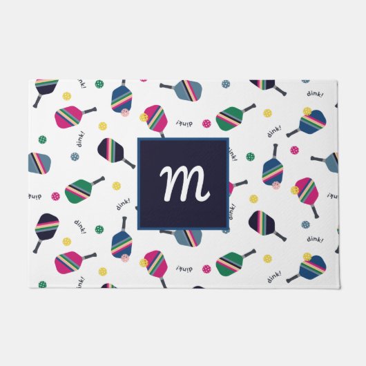 ピックルパーソナライズされたボールモノグラムブルーグリーンピンク ドアマット (正面)
