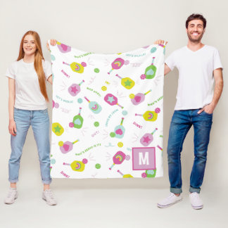 ピックルパーソナライズされたボールモノグラムブルーグリーンピンク フリースブランケット