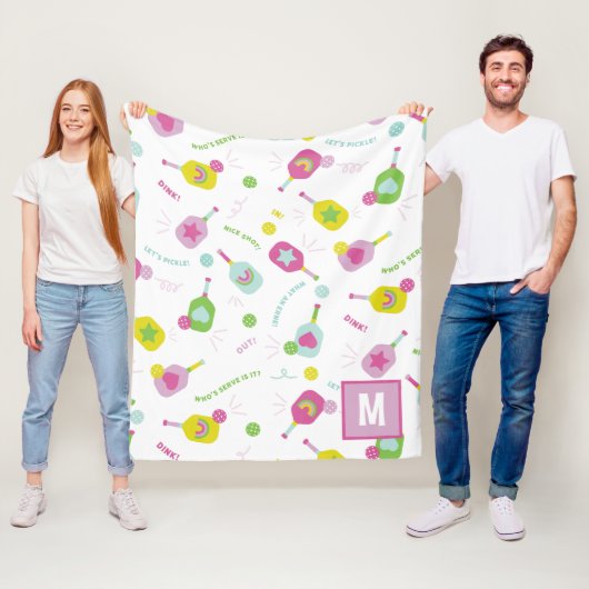 ピックルパーソナライズされたボールモノグラムブルーグリーンピンク フリースブランケット (インサイチュ)