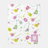 ピックルパーソナライズされたボールモノグラムブルーグリーンピンク フリースブランケット (正面)