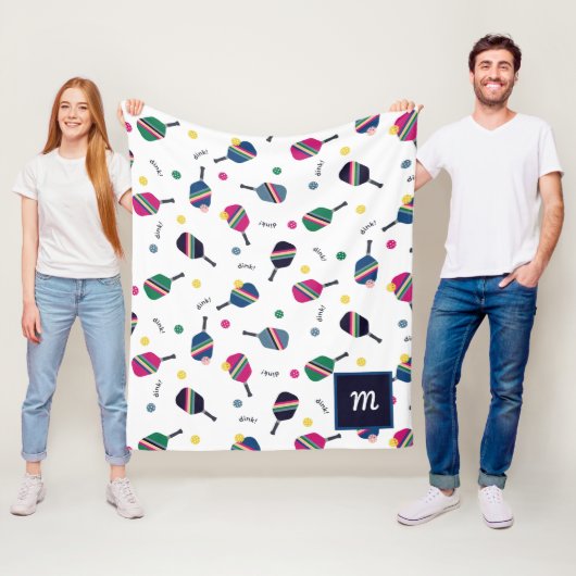 ピックルパーソナライズされたボールモノグラムブルーグリーンピンク フリースブランケット (インサイチュ)
