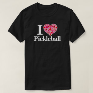 ピックルボールがいっぱいのハート ピンクとレッド Tシャツ