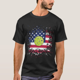 ピックルボールアメリカンフラグUSラケットパドルボール Tシャツ