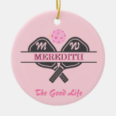 ピックルボールギャルパドルイニシャル名前をカスタムする セラミックオーナメント (正面)