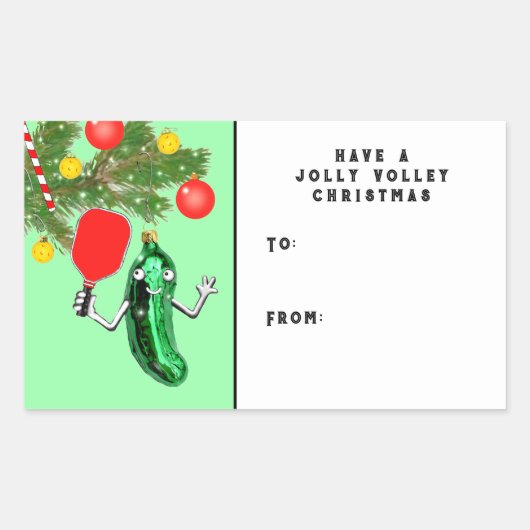 ピックルボールクリスマスホリデーギフトラベル 長方形シール (正面)