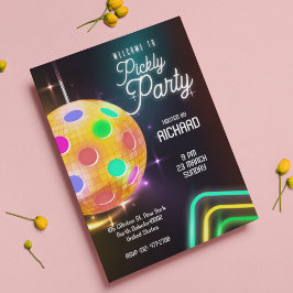 ピックルボールスポーツ ネオンテーマ ディスコボールパーティー 招待状