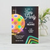 ピックルボールスポーツ ネオンテーマ ディスコボールパーティー 招待状 (スタンド正面)