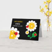 ピックルボールハッピーバースデーブラックカスタマイズ可能カード カード (黄色い花)