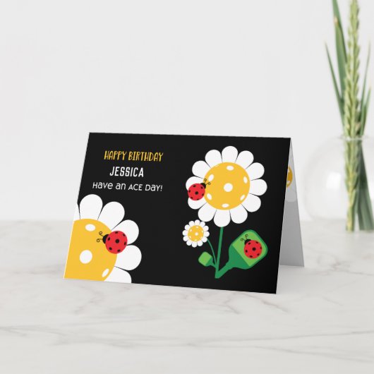 ピックルボールハッピーバースデーブラックカスタマイズ可能カード カード (正面)