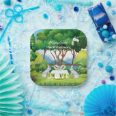 ピックルボールバンニーおもしろいハッピーイースター名 ペーパープレート (パーティー)