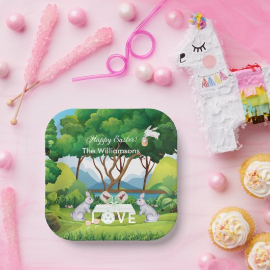 ピックルボールバンニーおもしろいハッピーイースター名 ペーパープレート (パーティー)