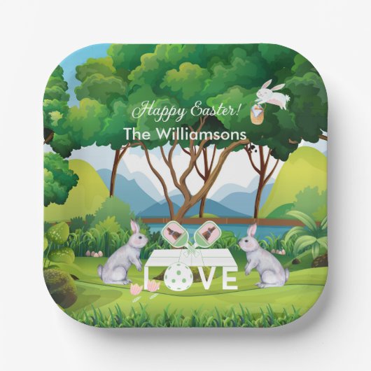 ピックルボールバンニーおもしろいハッピーイースター名 ペーパープレート (正面)