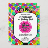 ピックルボールパーティー風船のマゼンタ色の写真 招待状 (正面/裏面)