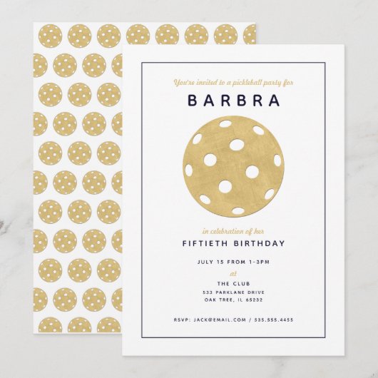 ピックルボールパーティ シック ゴールド ブラック パーティ招待状 招待状 (正面/裏面)