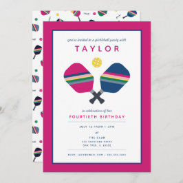 ピックルボールパーティ スポーツ 青 緑 ピンク 誕生日招待状 招待状