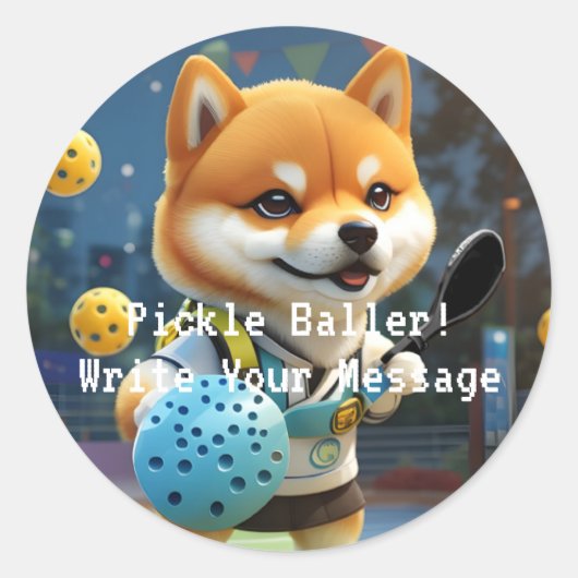 ピックルボールピックルバレエ柴犬 ラウンドシール (正面)
