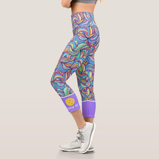 ピックルボールプリント、カラフル抽象芸術、カスタム文字 カプリレギンス (左)