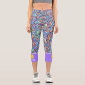 ピックルボールプリント、カラフル抽象芸術、カスタム文字 カプリレギンス (正面)