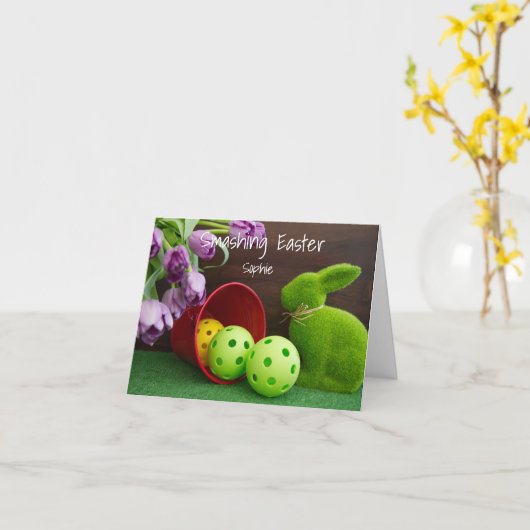 ピックルボールプレーヤーのためのハッピーイースター カード (黄色い花)