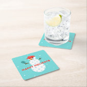 ピックルボールホリデーパーティーユーモアのある雪だるま スクエアペーパーコースター (インサイチュ)