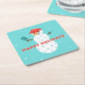 ピックルボールホリデーパーティーユーモアのある雪だるま スクエアペーパーコースター (アングル)