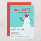 ピックルボールホリデーパーティーユーモアのある雪だるま 招待状 (正面/裏面)