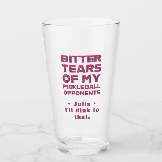 ピックルボール対戦相手のピンクの輝く涙 タンブラーグラス (正面)