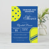 ピックルボール愛好家のウェディングシャワーのネオンブルーをテーマにしたパーティー 招待状 (スタンド正面)