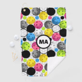 ピックルボール模様ピンクイニシャルスワットタオル ゴルフタオル (インサイチュ)