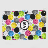 ピックルボール模様ピンクイニシャルスワットタオル ゴルフタオル (横)