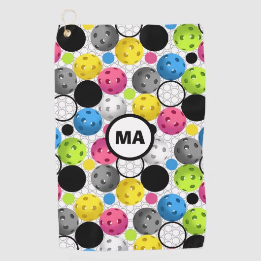 ピックルボール模様ピンクイニシャルスワットタオル ゴルフタオル (正面)