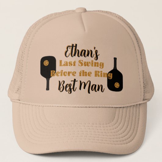 ピックルボール独身パーティー ブラック ゴールド カスタマイズ キャップ (正面)