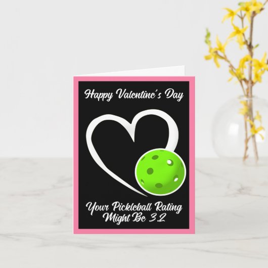 ピックルボール評価 バレンタイン ハート ピンクとグリーン カード (黄色い花)