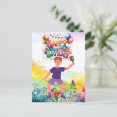 ピックルボール誕生日 花と虹 ポストカード (スタンド正面)