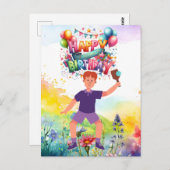 ピックルボール誕生日 花と虹 ポストカード (正面/裏面)