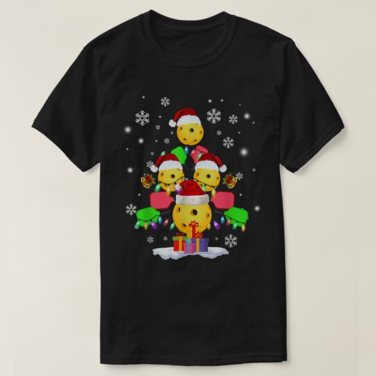 ピックルボール クリスマス ツリー サンタ ピックルボール クリスマス リ Tシャツ (デザイン正面)