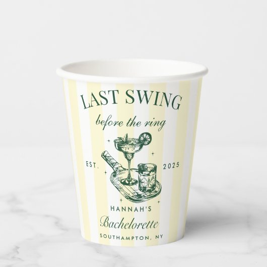 ピックルボール バチェロレッテ カクテル グリーン & イエロー ストライプス 紙コップ (正面)