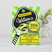 ピックルボール バースデー レトロ ストライプ グリーン スポーツ 招待状 (スタンド正面)