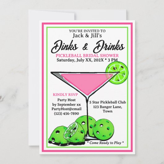ピックルボール・ブライダルシャワー Dinks & Drinks ピンクコスモ 招待状 (正面)