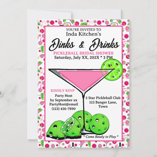 ピックルボール・ブライダルシャワー Dinks & Drinks 写真 招待状 (正面)