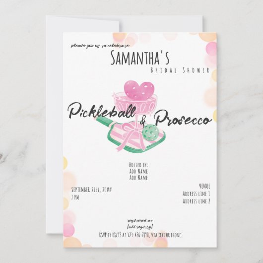 ピックルボール&プロセッコレトロカップルズブライダルシャワー 招待状 (正面)