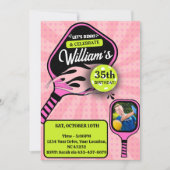 ピックルボール レトロ ピンク スポーツ フォト 誕生日 招待状 (正面)