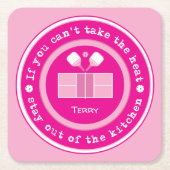 ピックルボール:熱もし文字 スクエアペーパーコースター (正面)