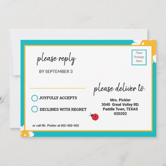 ピックルボール 誕生日招待状 + RSVP 招待状 (裏面)