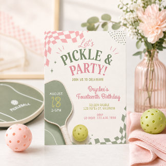ピックルボール 14歳の誕生日招待状 | Pink Sage Pi 招待状